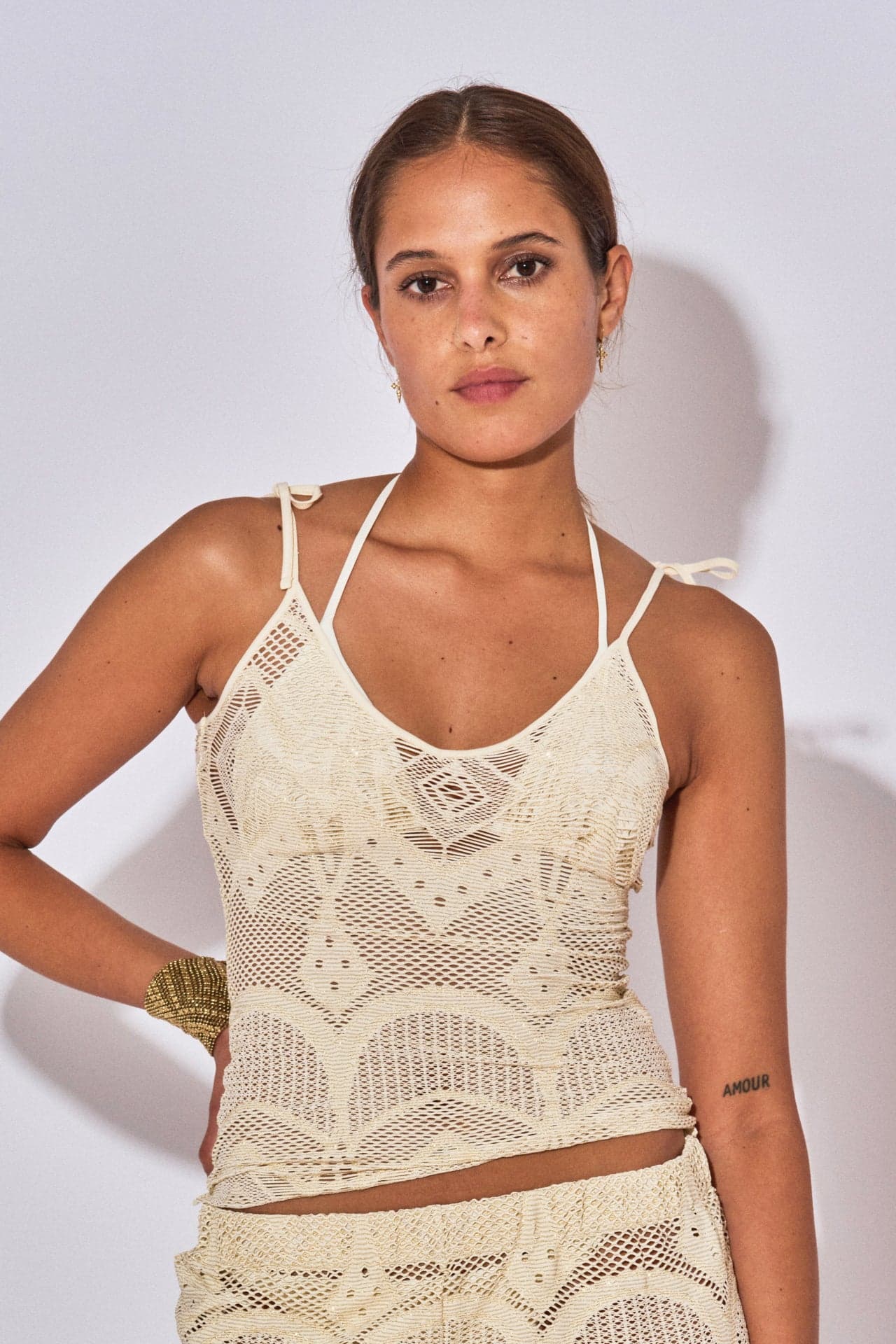 Top Bretelles Gia Crochet Ecru