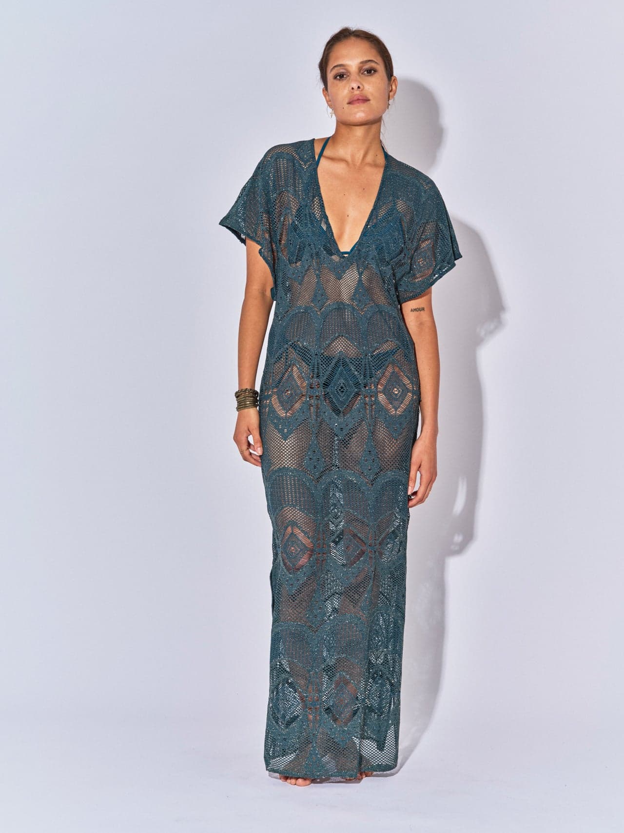 Kaftan Long Crochet Petrol