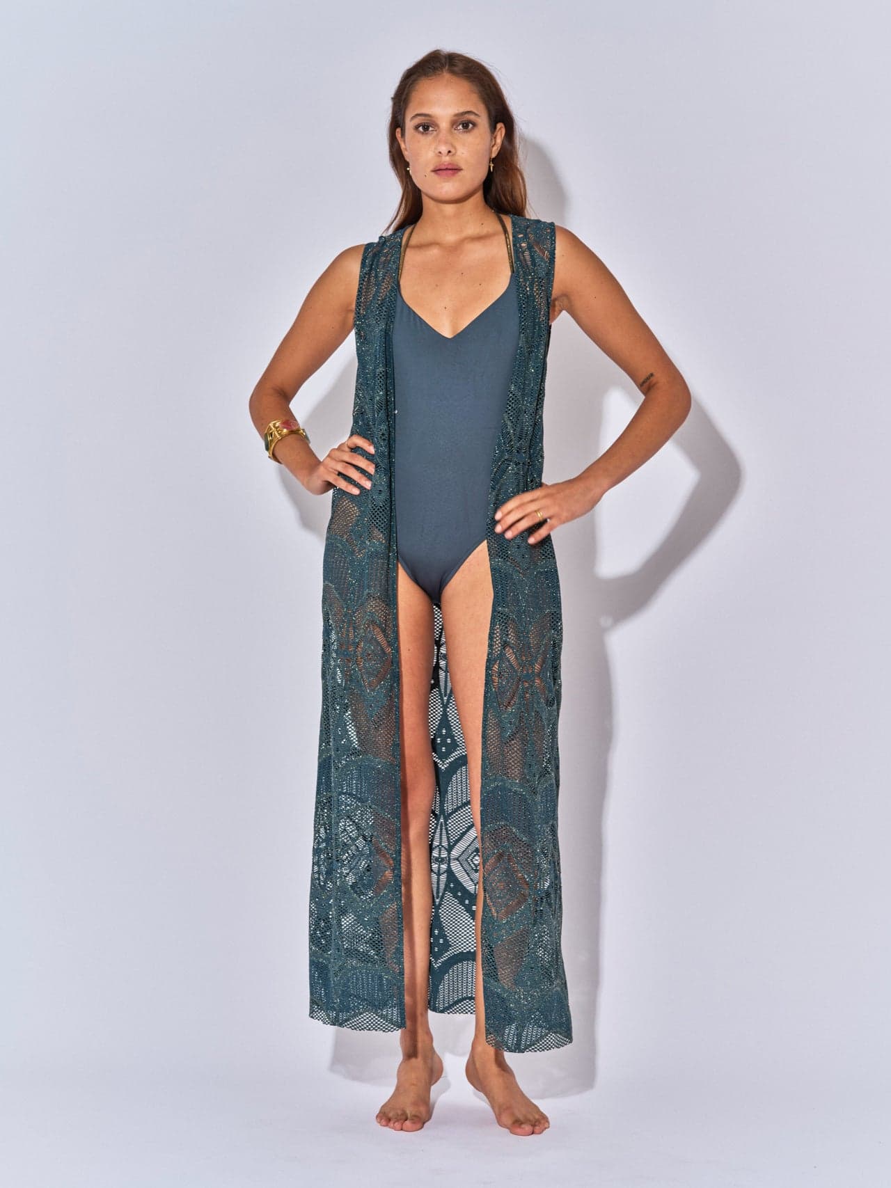 Gilet Long Maya Crochet Petrol