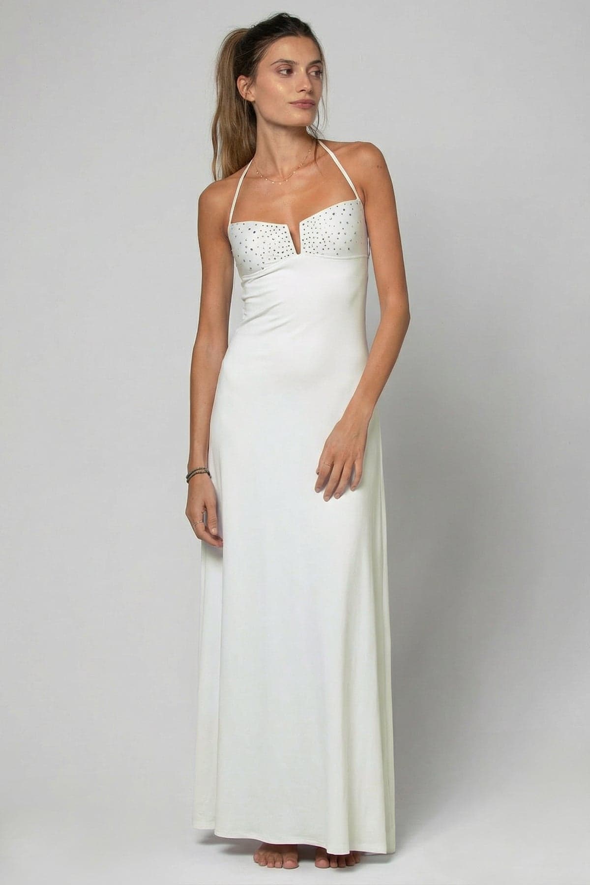 Robe Longue Bustier Avec Détails Strass Laora