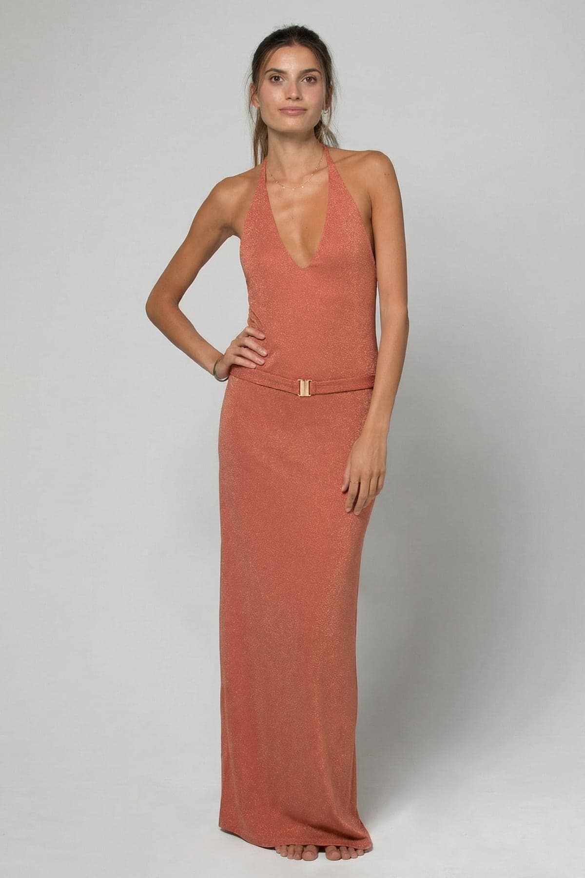 Robe Longue Dos nu Avec Ceinture Bijou